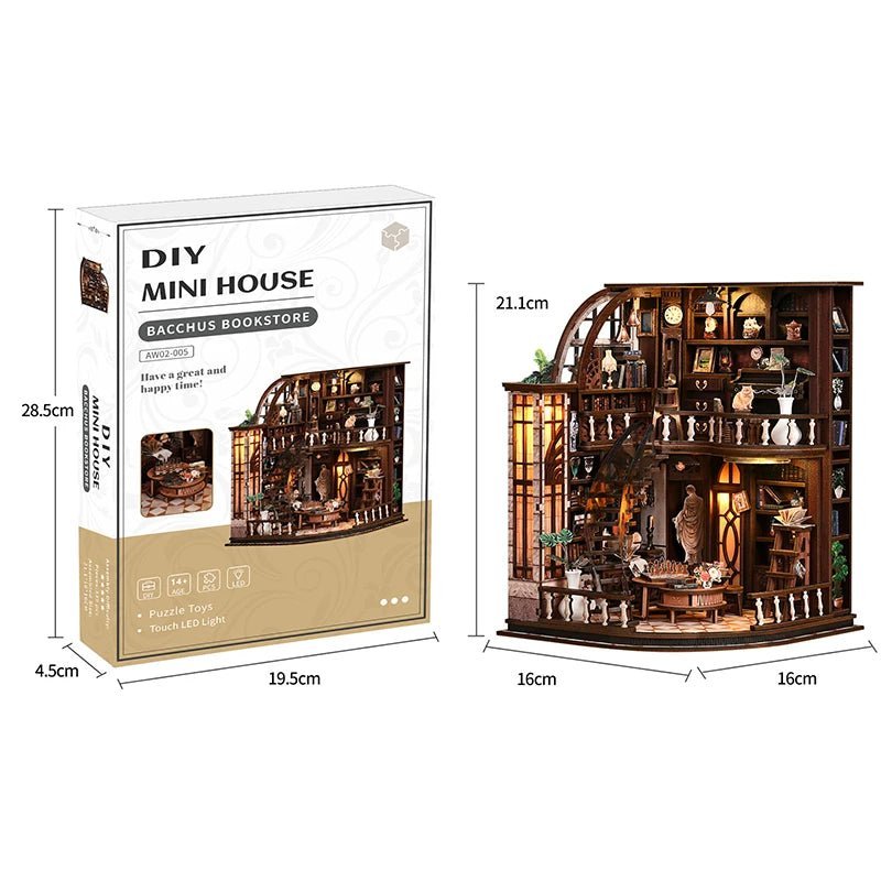 Bacchus Bookstore - DIY Miniature Dollhouse Kit - NookFan
