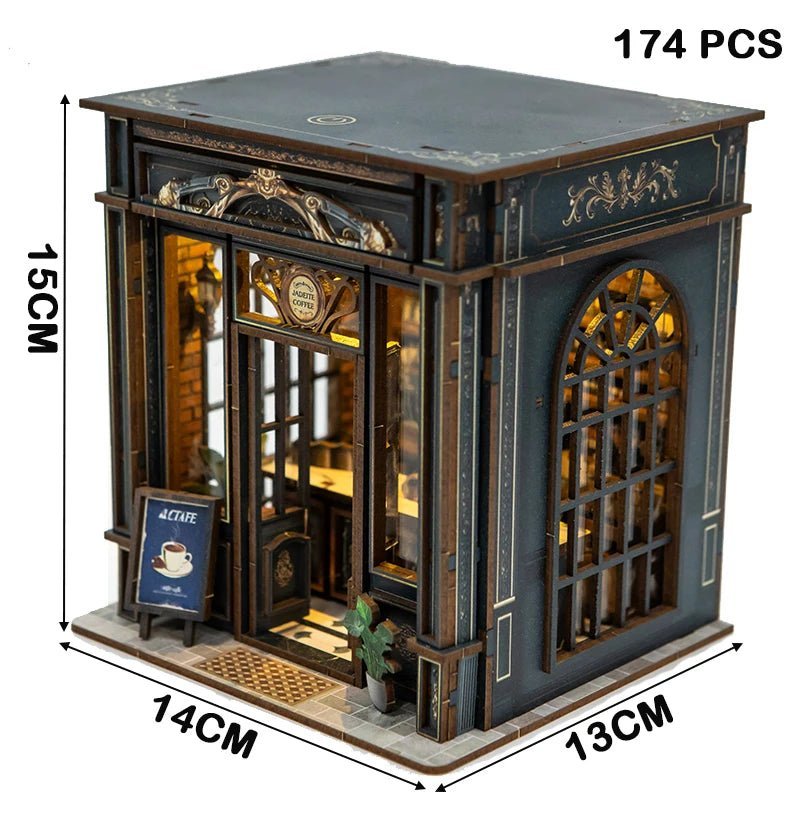 Green Crystal Coffee Shop DIY Miniature Dollhouse Kit - NookFan