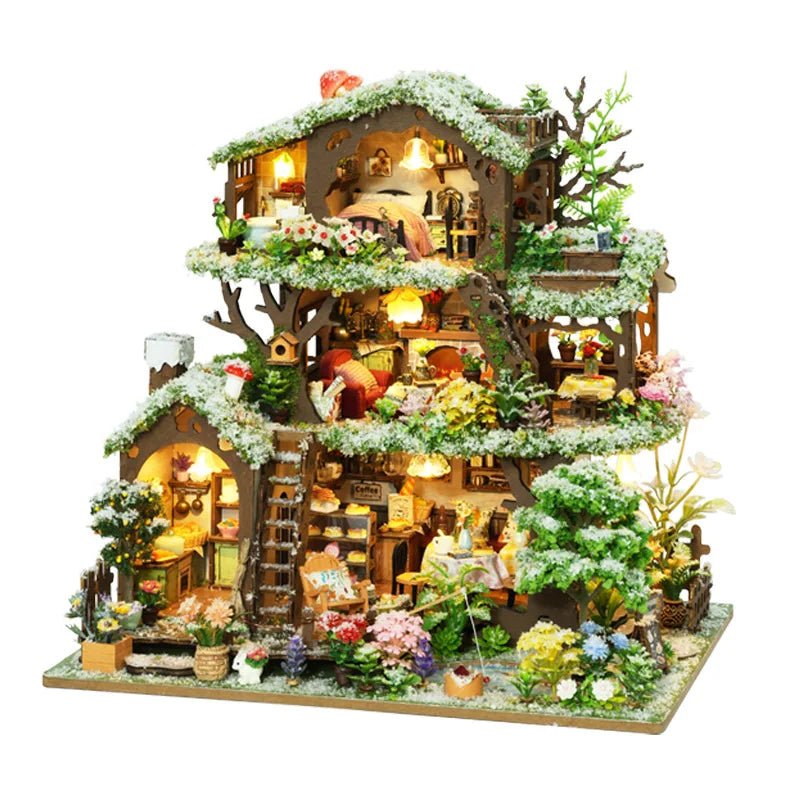 Wooden Treehouse Kit - DIY Snow Scene Villa Miniature Model - NookFan