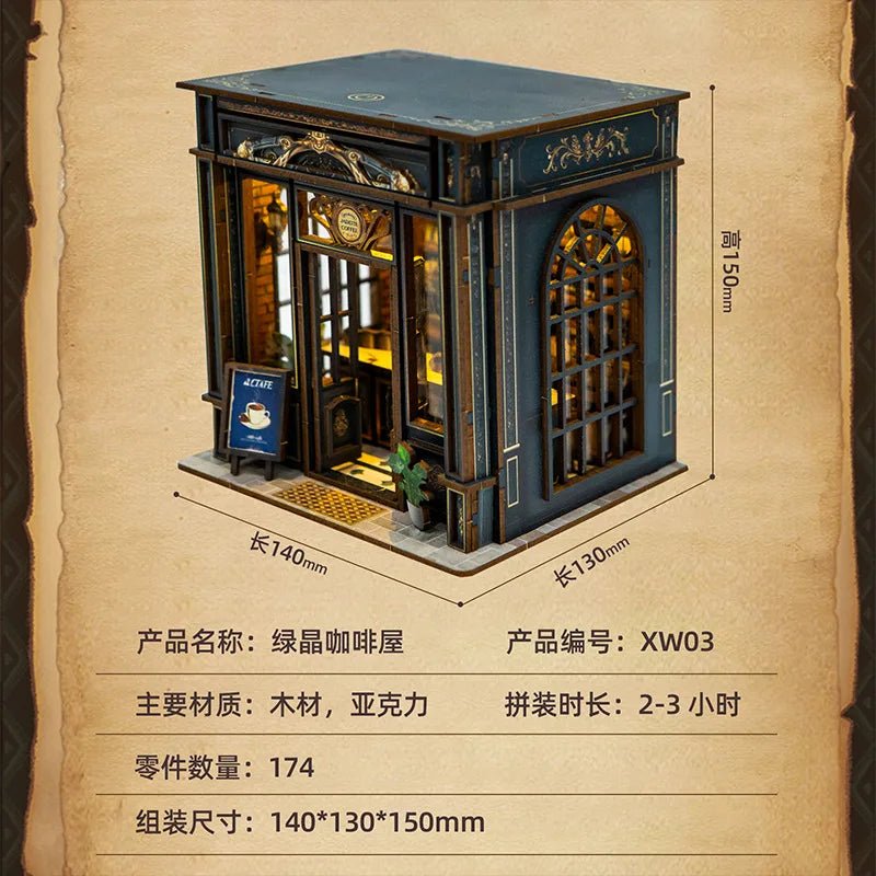 Green Crystal Coffee Shop - DIY Miniature House Kit - NookFan
