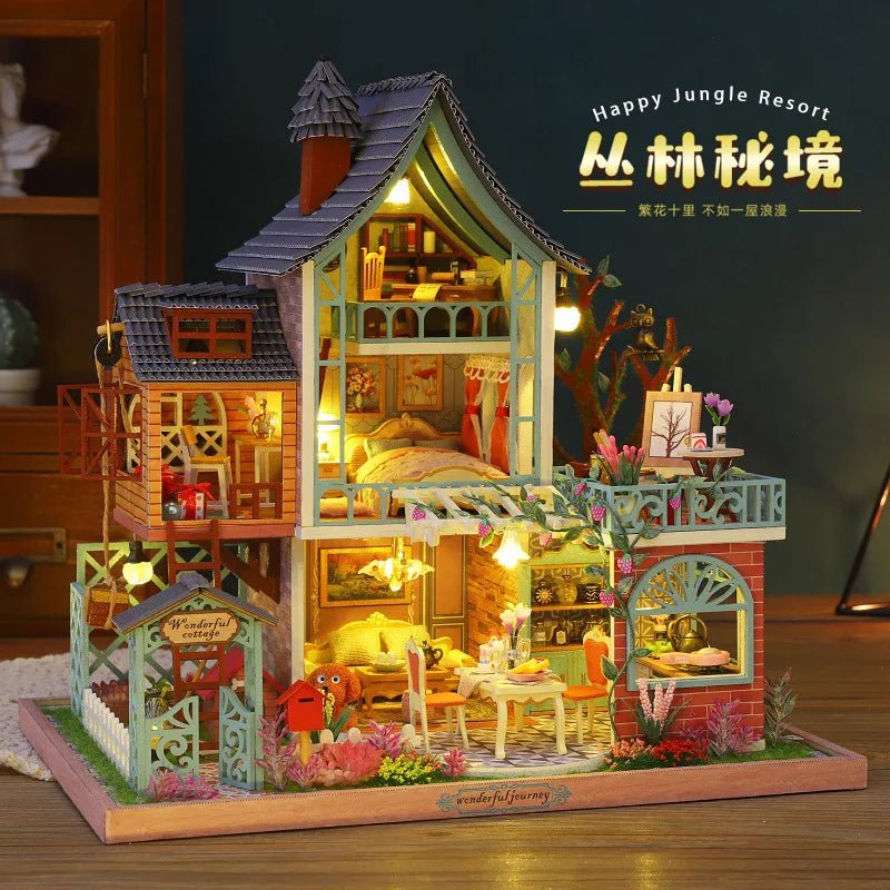 Happy Jungle Resort - DIY Wooden Miniature House Kit - NookFan