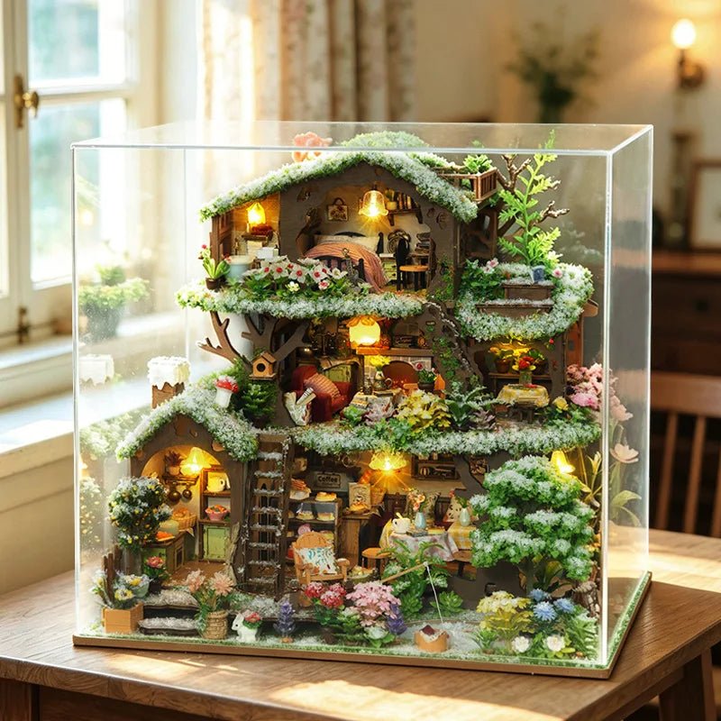 Wooden Treehouse Kit - DIY Snow Scene Villa Miniature Model - NookFan