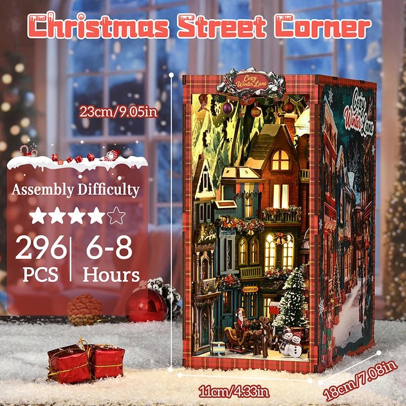 Christmas Street Corner - DIY Wooden Book Nook Kit - TryNooki