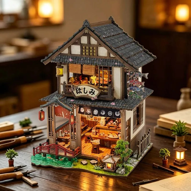 Bridgeside Machiya DIY Wooden Miniature Dollhouse Kit