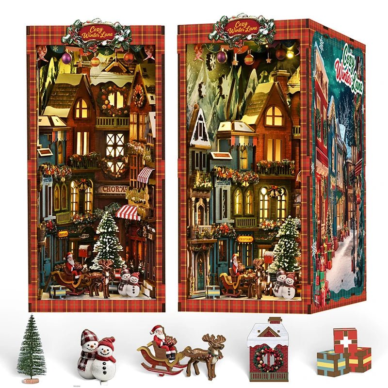 Christmas Street Corner - DIY Wooden Book Nook Kit - TryNooki