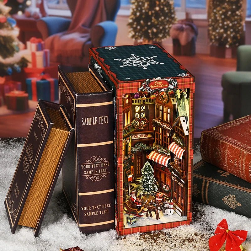 Christmas Street Corner - DIY Wooden Book Nook Kit - TryNooki