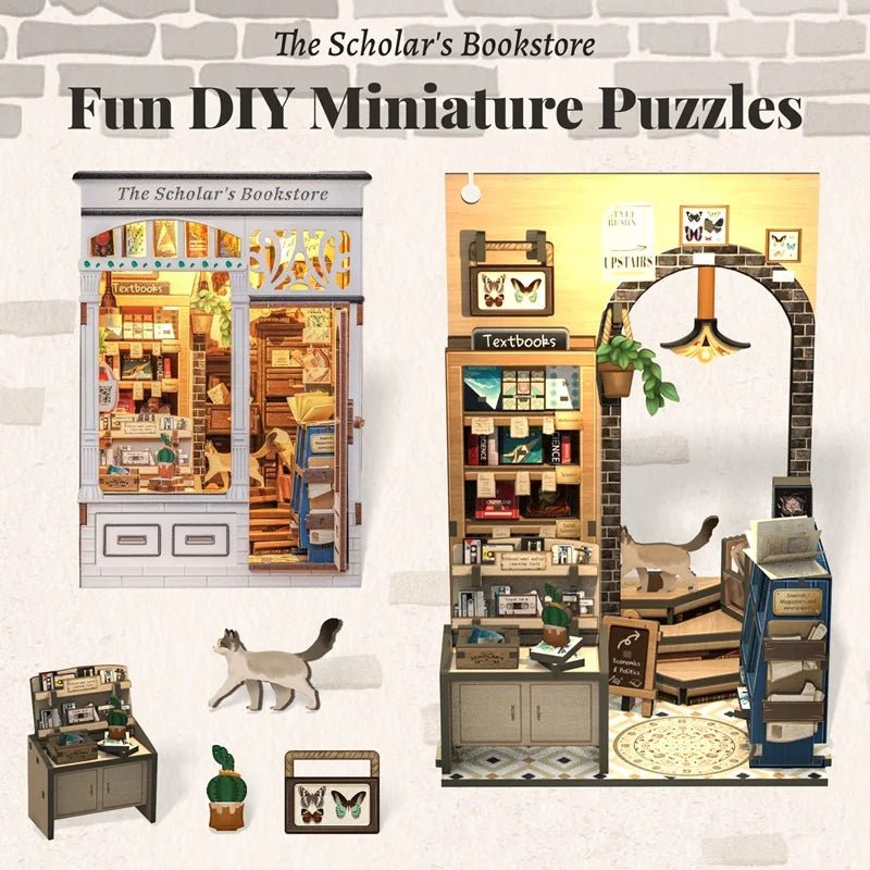 Memories Bookshop - Miniature 3D Wooden Dollhouse Kit - TryNooki