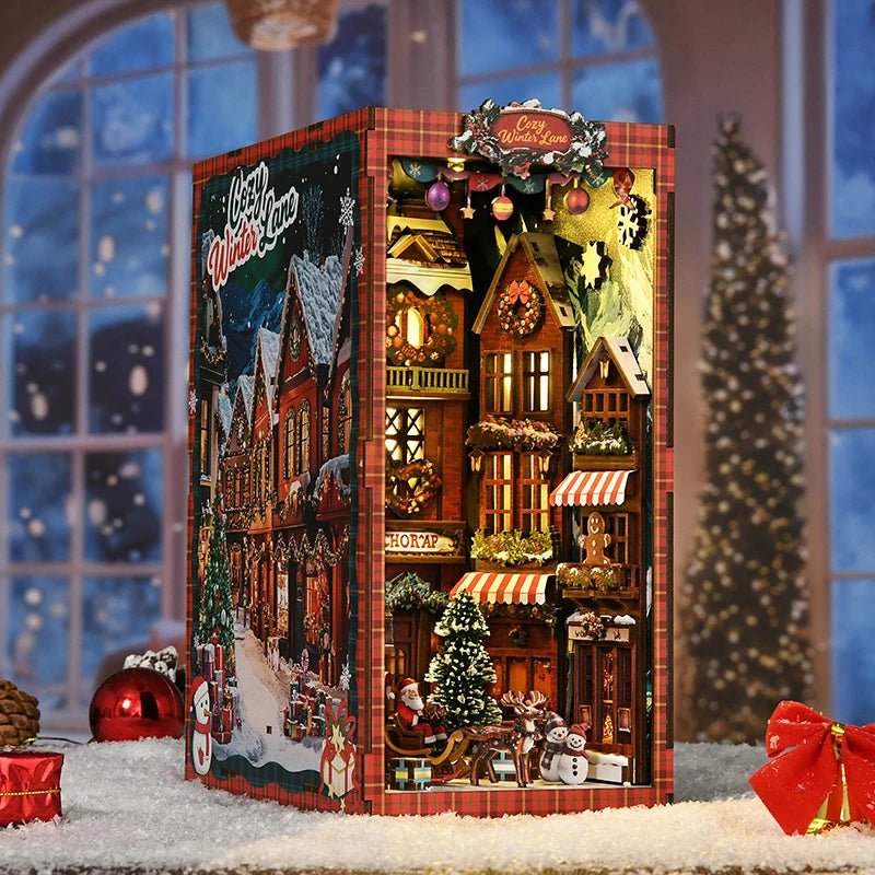 Christmas Street Corner - DIY Wooden Book Nook Kit - TryNooki
