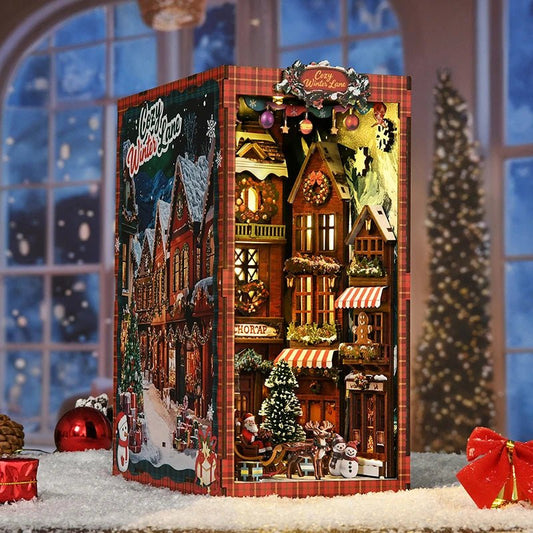 Christmas Street Corner - DIY Wooden Book Nook Kit - TryNooki