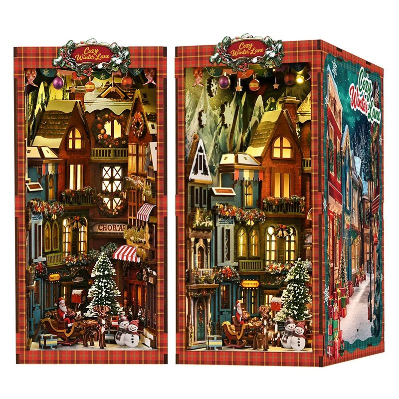 Christmas Street Corner - DIY Wooden Book Nook Kit - TryNooki