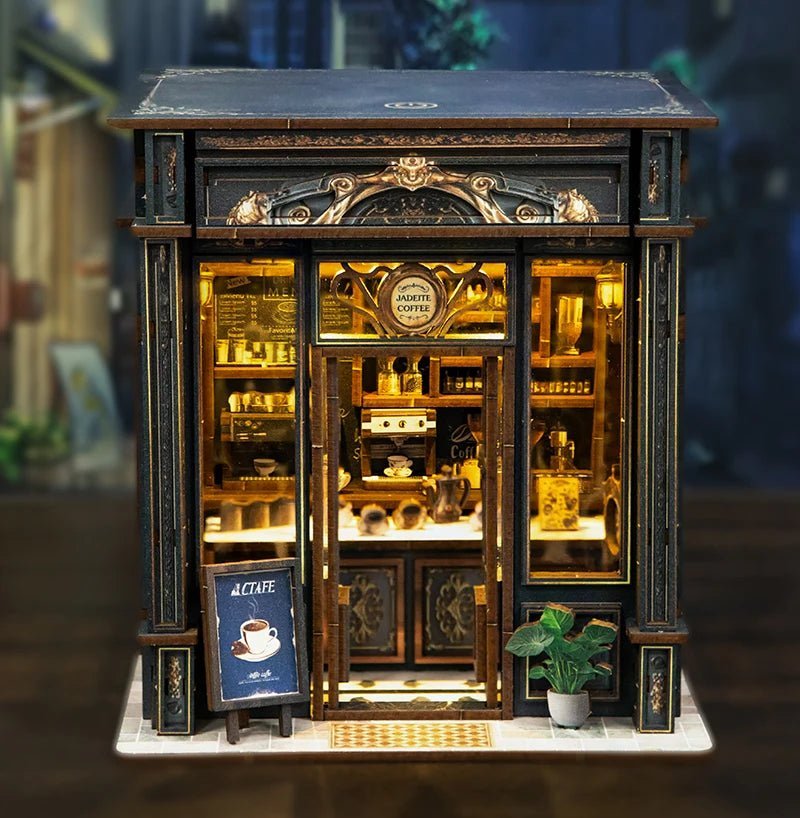 Green Crystal Coffee Shop DIY Miniature Dollhouse Kit - NookFan