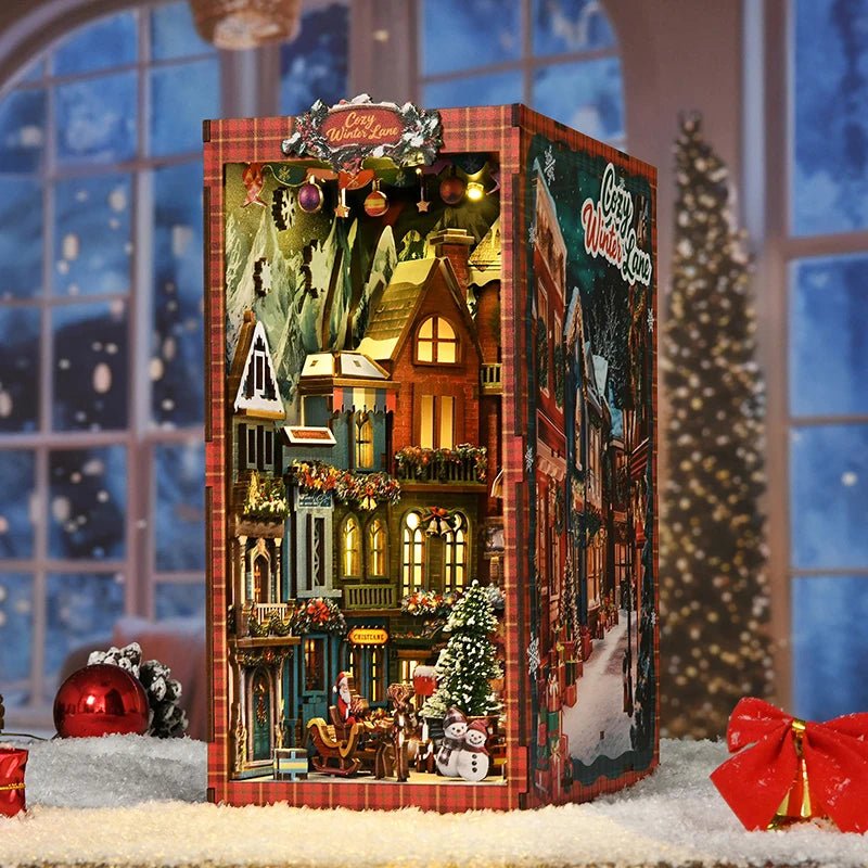 Christmas Street Corner - DIY Wooden Book Nook Kit - TryNooki